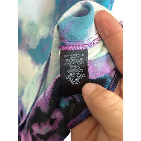 Women's Blouse Top Purple Blue Abstract Print Short Sleeve - Picture 3 of 5